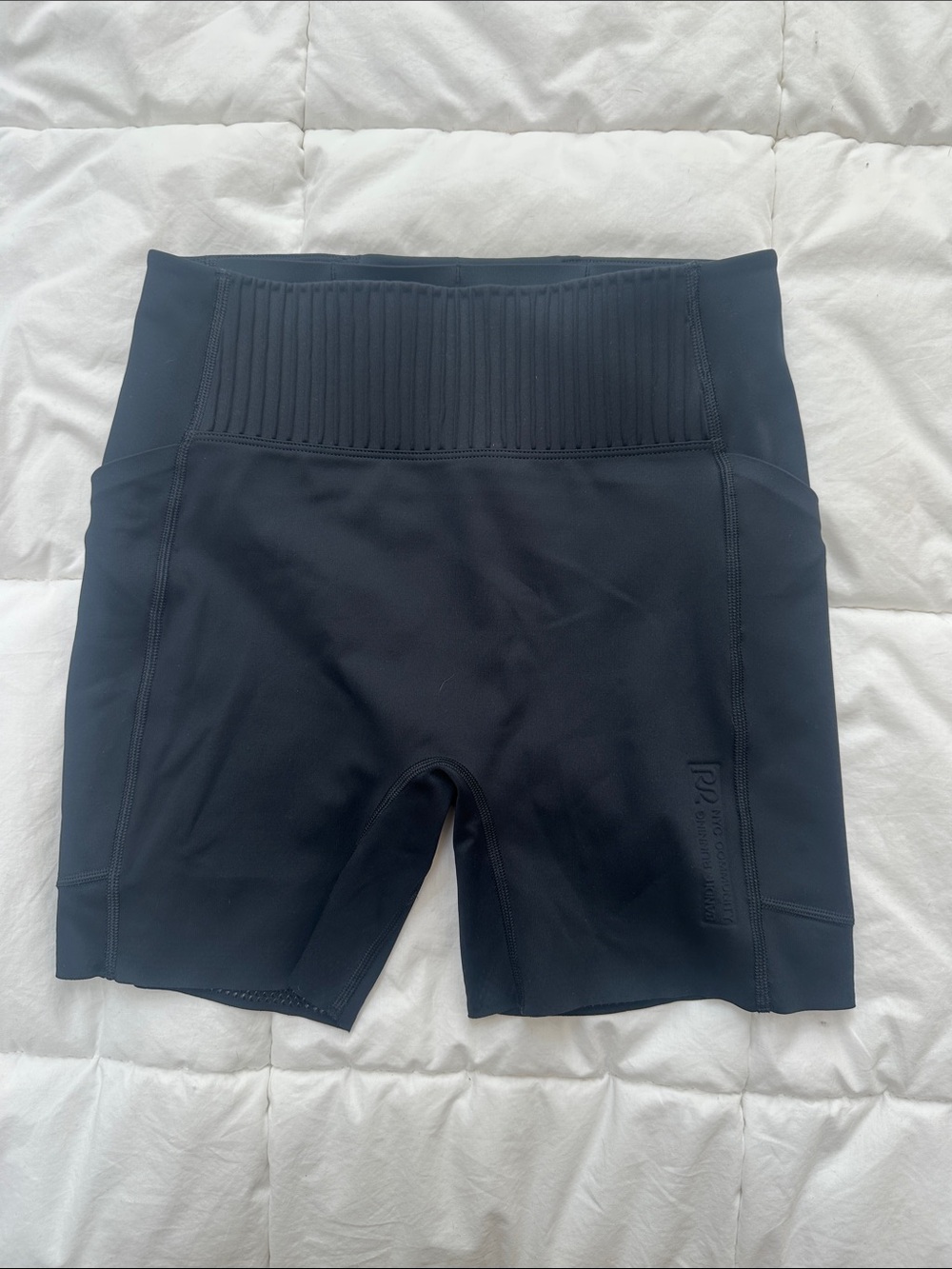 High-Rise Black Bike Shorts with Ribbed Waistband